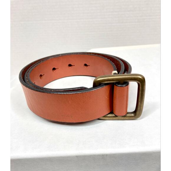 Gap Leather Belt Fold Over Pin Design No Prong Brass Buckle Caramel Color Size M - Picture 1 of 10